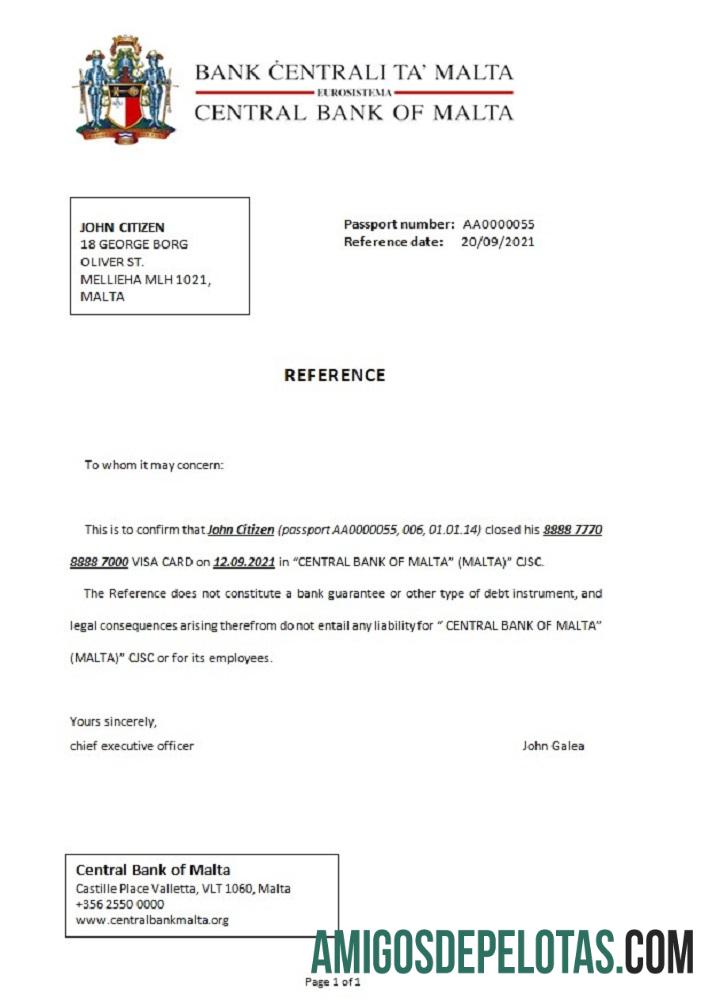 Referência de fechamento do Banco Central de Malta de Malta baixar para verificação